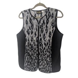 BOB MACKIE Wearable Art Womens Size Medium Black Gray Animal Print Full Zip Vest